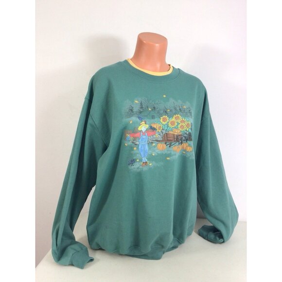 Country Store Pumpkin Scarecrow Granny Sweatshirt Womens XL - Picture 1 of 6